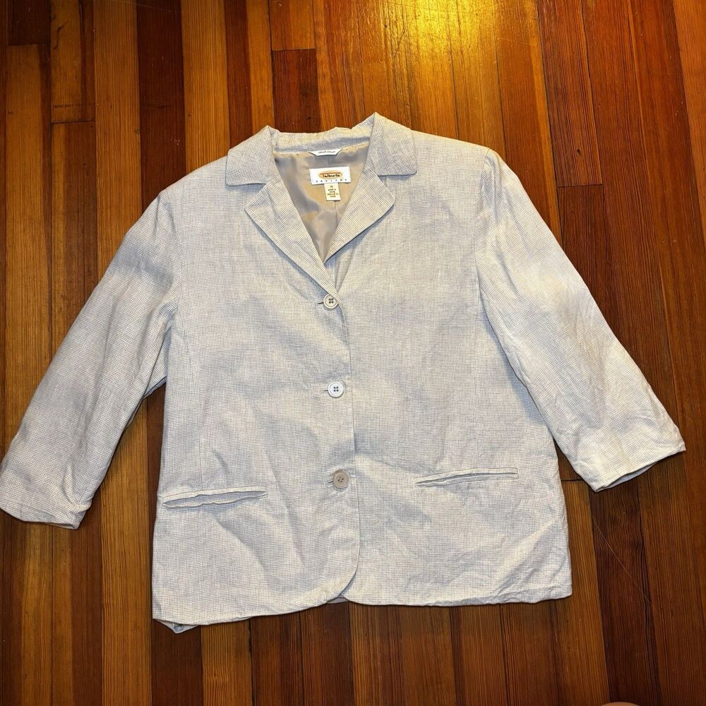 Talbots Petites Tan 100% Irish Linen 3-Button Blazer Jacket Size 10P Cream